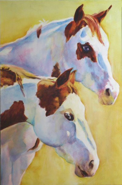 Ziggy and Zonk from Flying M Ranch in Montana, painting by Karen Brenner